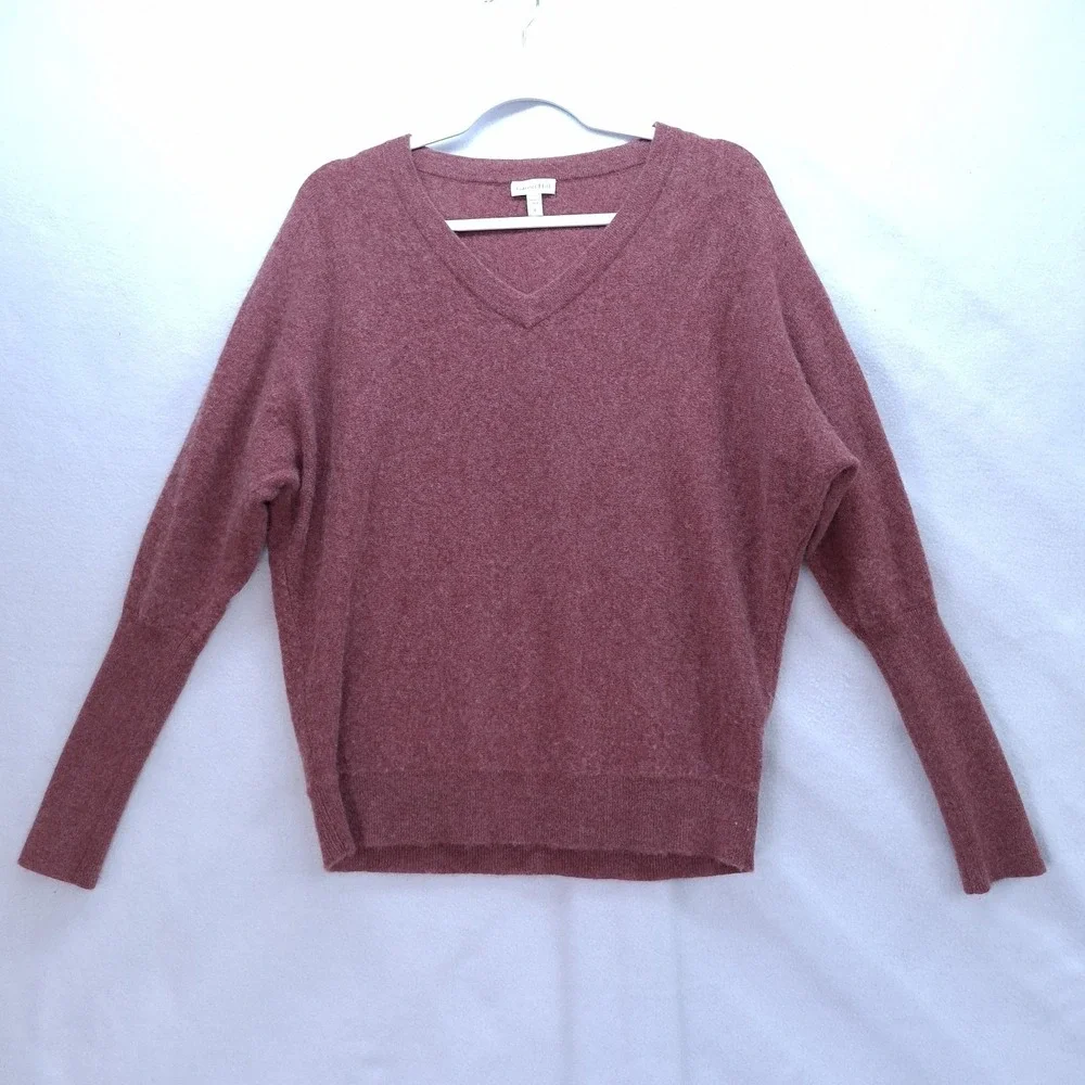 Garnet Hill Essential Cashmere Sweater Size S Pullover V Neck Dolman Sleeve Rose